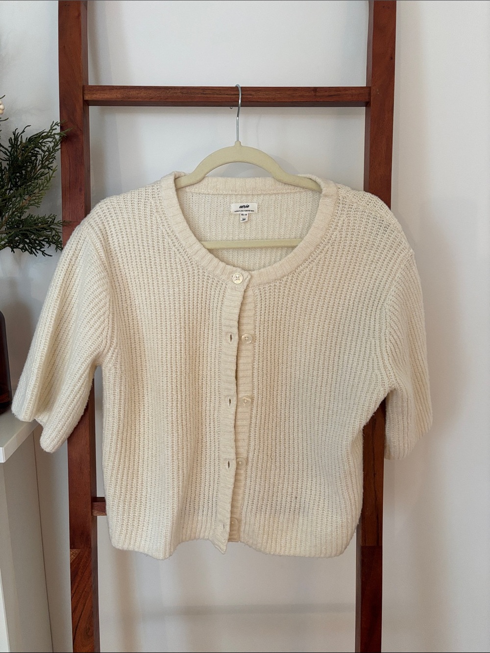 aerie Cream Short Sleeve Knit Cardigan